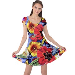 Flower Pattern Cap Sleeve Dress by CoshaArt