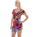 Flower Pattern Short Sleeve Asymmetric Mini Dress View1