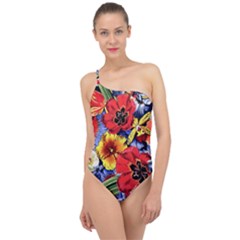 Flower Pattern Classic One Shoulder Swimsuit