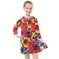 Flower Pattern Kids  Quarter Sleeve Shirt Dress