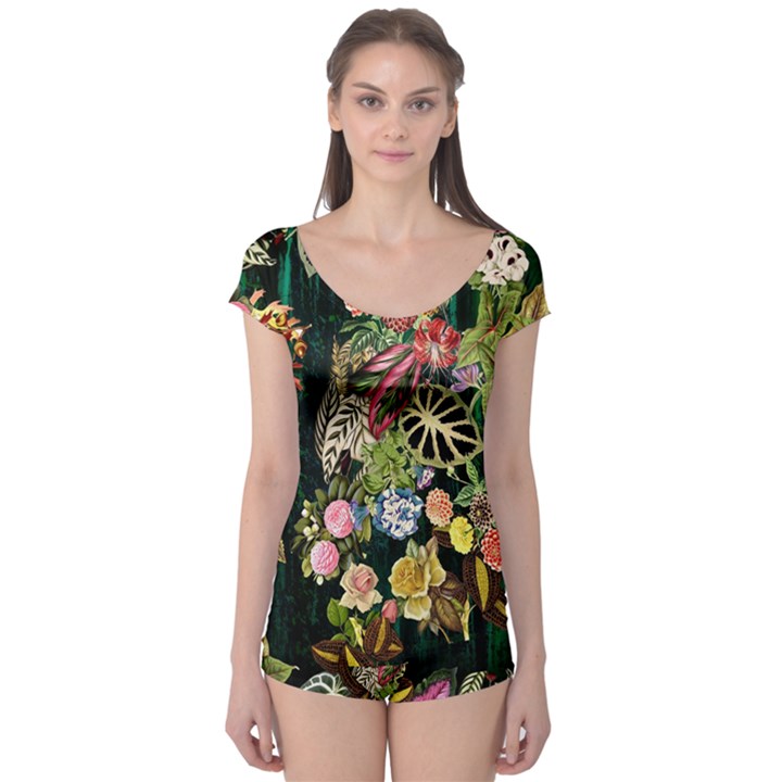 Tropical Pattern Boyleg Leotard 