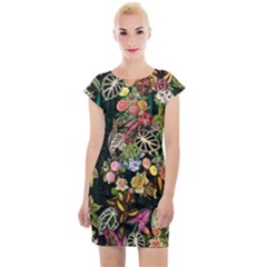 Tropical Pattern Cap Sleeve Bodycon Dress by CoshaArt