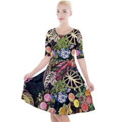 Tropical Pattern Quarter Sleeve A-line Dress by CoshaArt