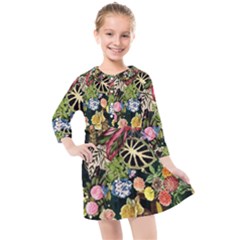 Tropical Pattern Kids  Quarter Sleeve Shirt Dress by CoshaArt