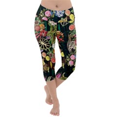 Tropical Pattern Lightweight Velour Capri Yoga Leggings by CoshaArt