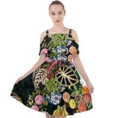 Tropical Pattern Cut Out Shoulders Chiffon Dress by CoshaArt