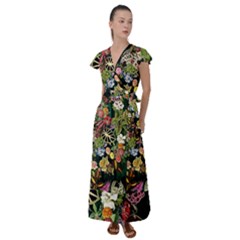 Tropical Pattern Flutter Sleeve Maxi Dress by CoshaArt