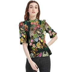 Tropical Pattern Frill Neck Blouse