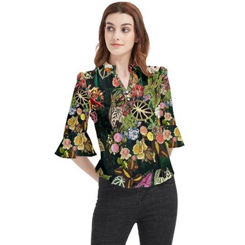 Tropical Pattern Loose Horn Sleeve Chiffon Blouse by CoshaArt