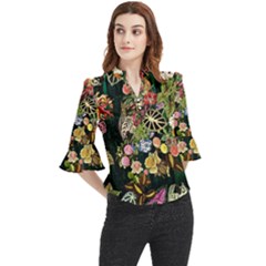 Tropical Pattern Loose Horn Sleeve Chiffon Blouse