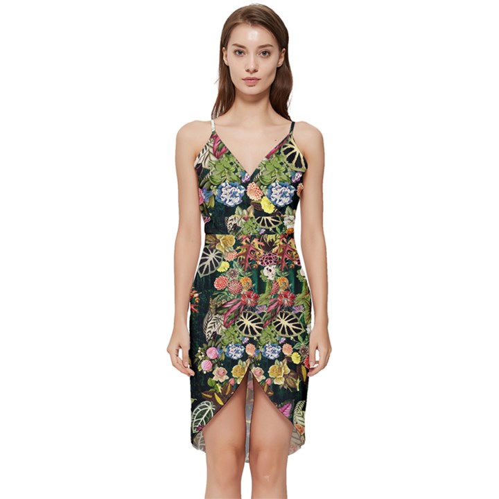 Tropical Pattern Wrap Frill Dress