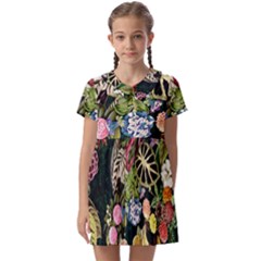 Tropical Pattern Kids  Asymmetric Collar Dress