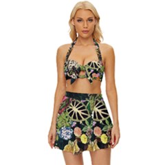 Tropical Pattern Vintage Style Bikini Top And Skirt Set 