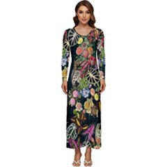 Tropical Pattern Long Sleeve Velour Longline Maxi Dress