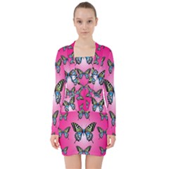 Butterfly V-neck Bodycon Long Sleeve Dress by Dutashop