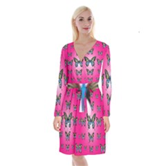 Butterfly Long Sleeve Velvet Front Wrap Dress by Dutashop