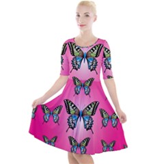 Butterfly Quarter Sleeve A-line Dress by Dutashop