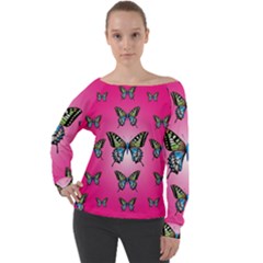 Butterfly Off Shoulder Long Sleeve Velour Top