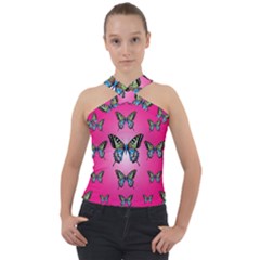 Butterfly Cross Neck Velour Top by Dutashop