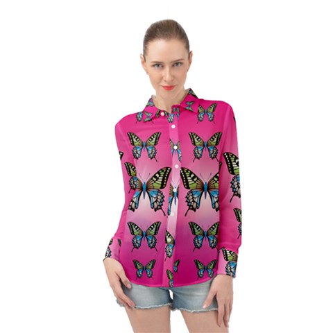 Butterfly Long Sleeve Chiffon Shirt by Dutashop