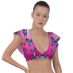 Butterfly Plunge Frill Sleeve Bikini Top