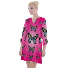 Butterfly Open Neck Shift Dress