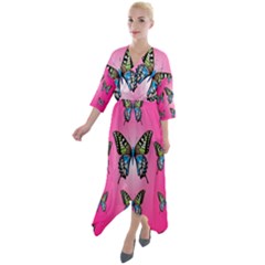 Butterfly Quarter Sleeve Wrap Front Maxi Dress