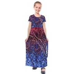 Autumn Fractal Forest Background Kids  Short Sleeve Maxi Dress by Amaryn4rt