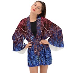 Autumn Fractal Forest Background Long Sleeve Kimono by Amaryn4rt