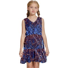 Autumn Fractal Forest Background Kids  Sleeveless Tiered Mini Dress