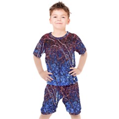 Autumn Fractal Forest Background Kids  Tee And Shorts Set by Amaryn4rt