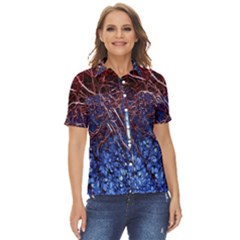 Autumn Fractal Forest Background Women s Short Sleeve Double Pocket Shirt