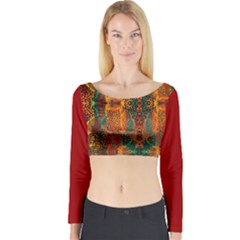 Red Abbey Abstract Animal Print Long Sleeve Crop Top