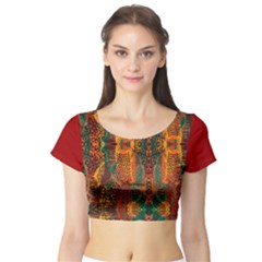 Red Abbey Abstract Animal Print Short Sleeve Crop Top