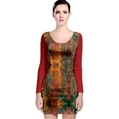 Red Abbey Abstract Animal Print Long Sleeve Bodycon Dress