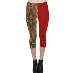 Red Abbey Abstract Animal Print Capri Leggings  by MickiRedd