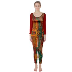 Red Abbey Abstract Animal Print Long Sleeve Catsuit