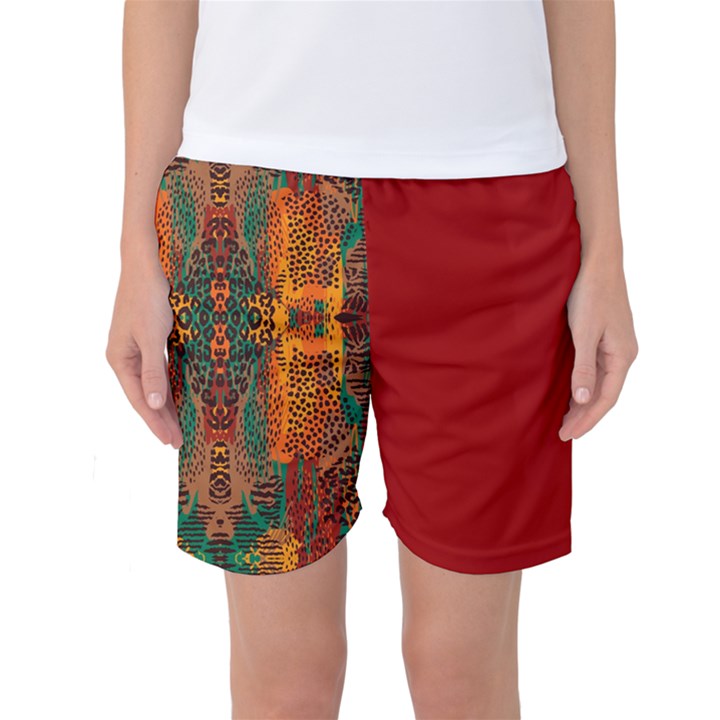 Red Abbey Abstract Animal Print Women s Basketball Shorts