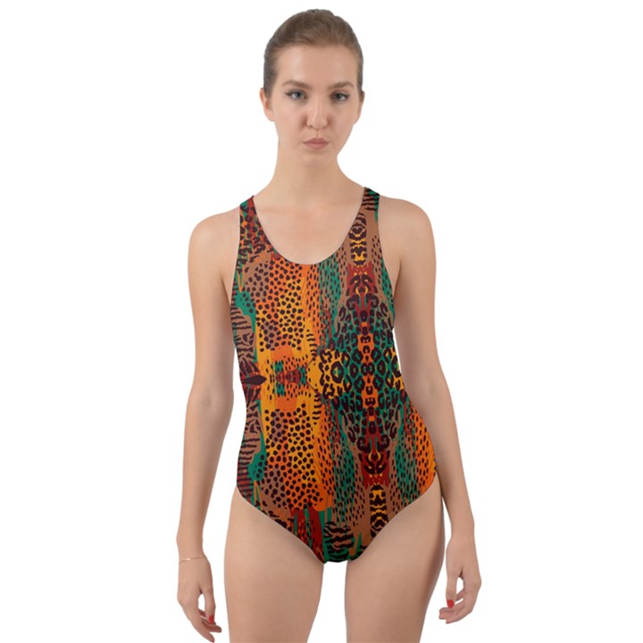 Red Abbey Abstract Animal Print Cut-Out Back One Piece Swimsuit