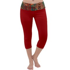 Red Abbey Abstract Animal Print Capri Yoga Leggings by MickiRedd