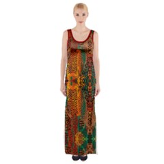 Red Abbey Abstract Animal Print Thigh Split Maxi Dress