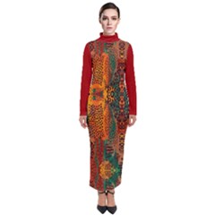 Red Abbey Abstract Animal Print Turtleneck Maxi Dress