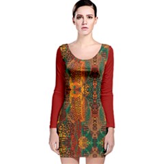 Red Abbey Abstract Animal Print Long Sleeve Velvet Bodycon Dress