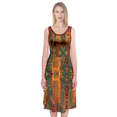 Red Abbey Abstract Animal Print Midi Sleeveless Dress