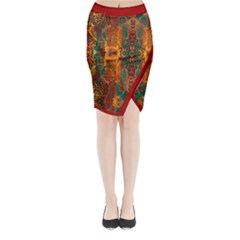 Red Abbey Abstract Animal Print Midi Wrap Pencil Skirt