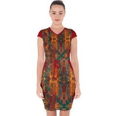 Red Abbey Abstract Animal Print Capsleeve Drawstring Dress 