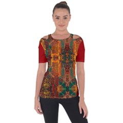 Red Abbey Abstract Animal Print Shoulder Cut Out Short Sleeve Top