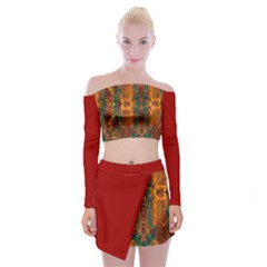 Red Abbey Abstract Animal Print Off Shoulder Top with Mini Skirt Set