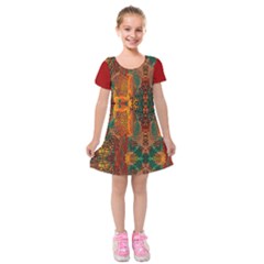 Red Abbey Abstract Animal Print Kids  Short Sleeve Velvet Dress