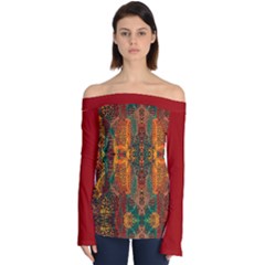 Red Abbey Abstract Animal Print Off Shoulder Long Sleeve Top